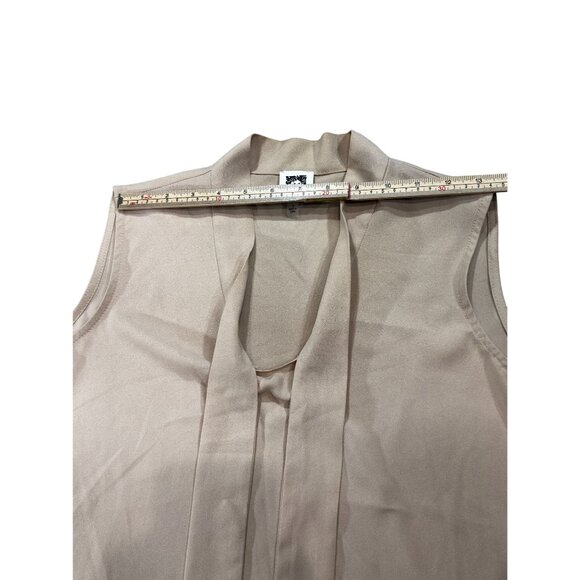 Anne Klein Womens Sleeveless Top With Tie Neck Blouse S Beige - Picture 12 of 13